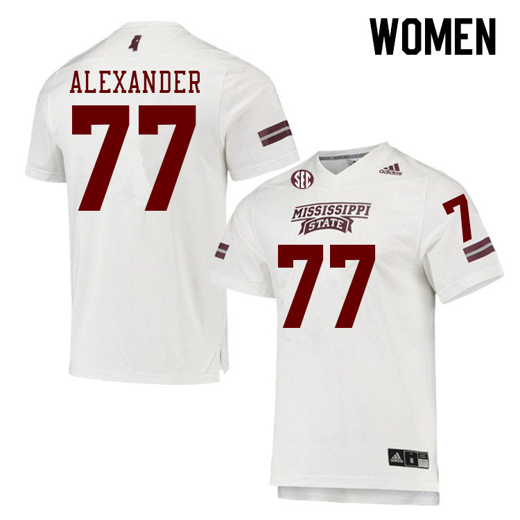 Women #77 Zay Alexander Mississippi State Bulldogs College Football Jerseys Stitched Sale-White